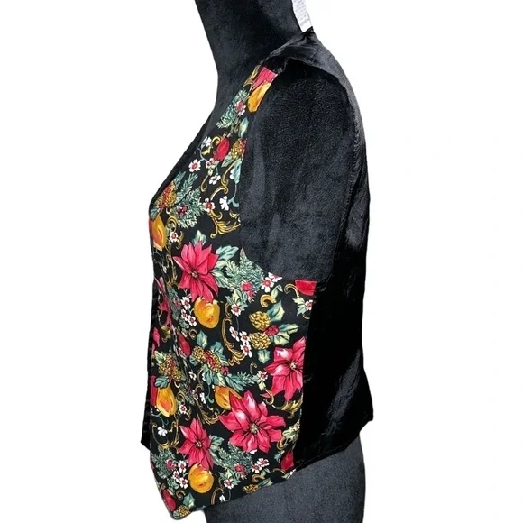 Vintage NUTCRACKER Womens Vest Christmas Holly Poinsettia Floral Multicolor - Picture 2 of 9